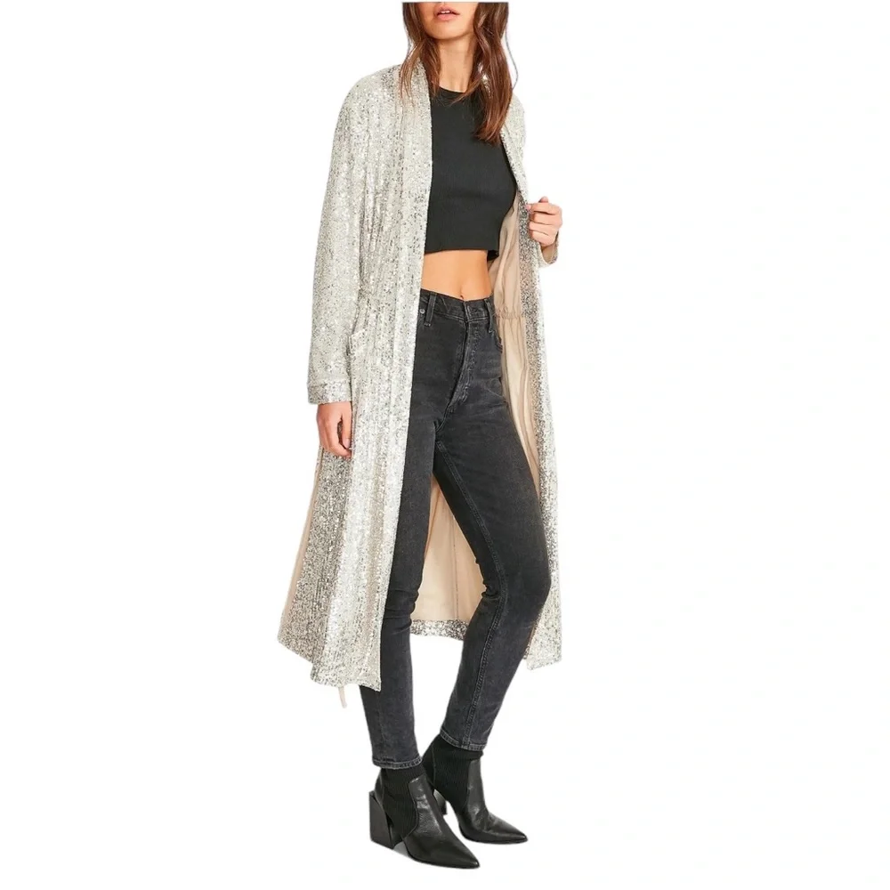 STEVE MADDEN Show Stopper Duster Silver Disco NWT Small - Picture 3 of 10